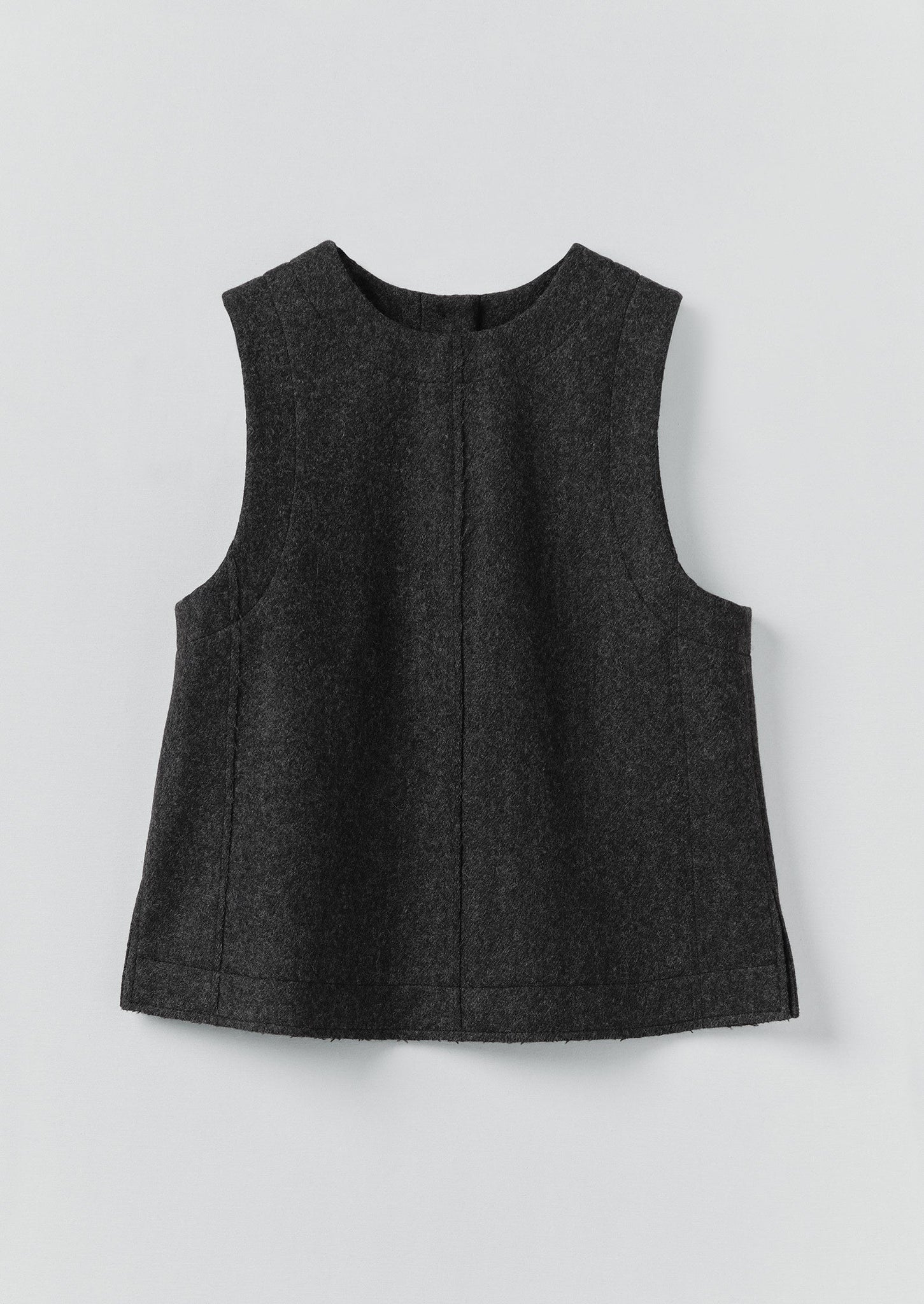 Boiled Wool Twill Button Back Top | Charcoal