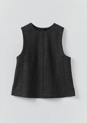 Boiled Wool Twill Button Back Top | Charcoal