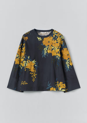 Botanical Shadow Print Cotton Top | Shadow Blue