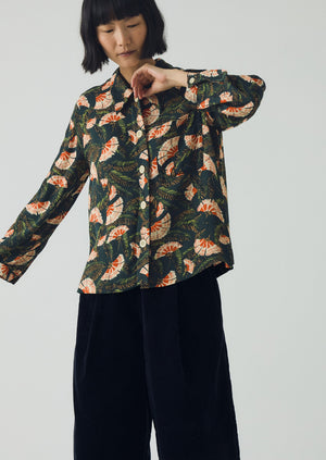 Baya Dianthus Print Shirt | Midnight Green
